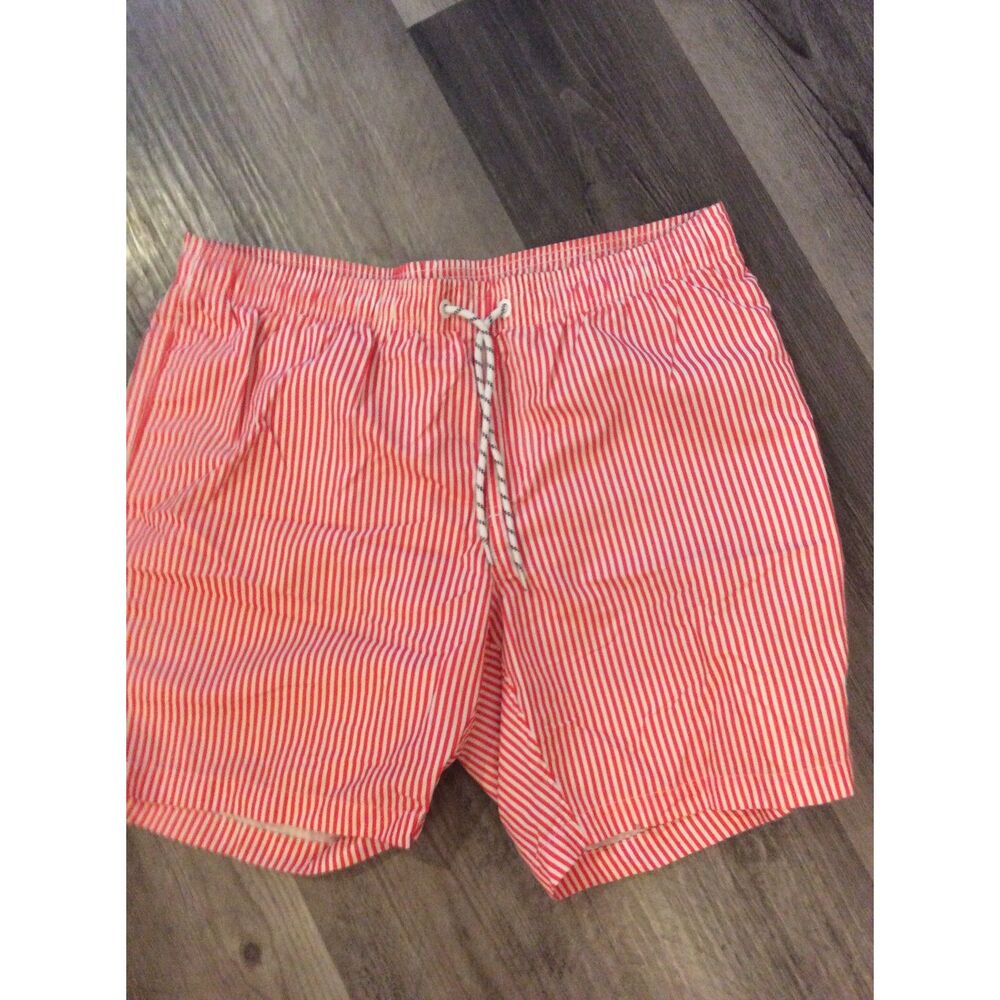 Maamgic Large L Mens Swim Trunks Red White Nautical Look Striped